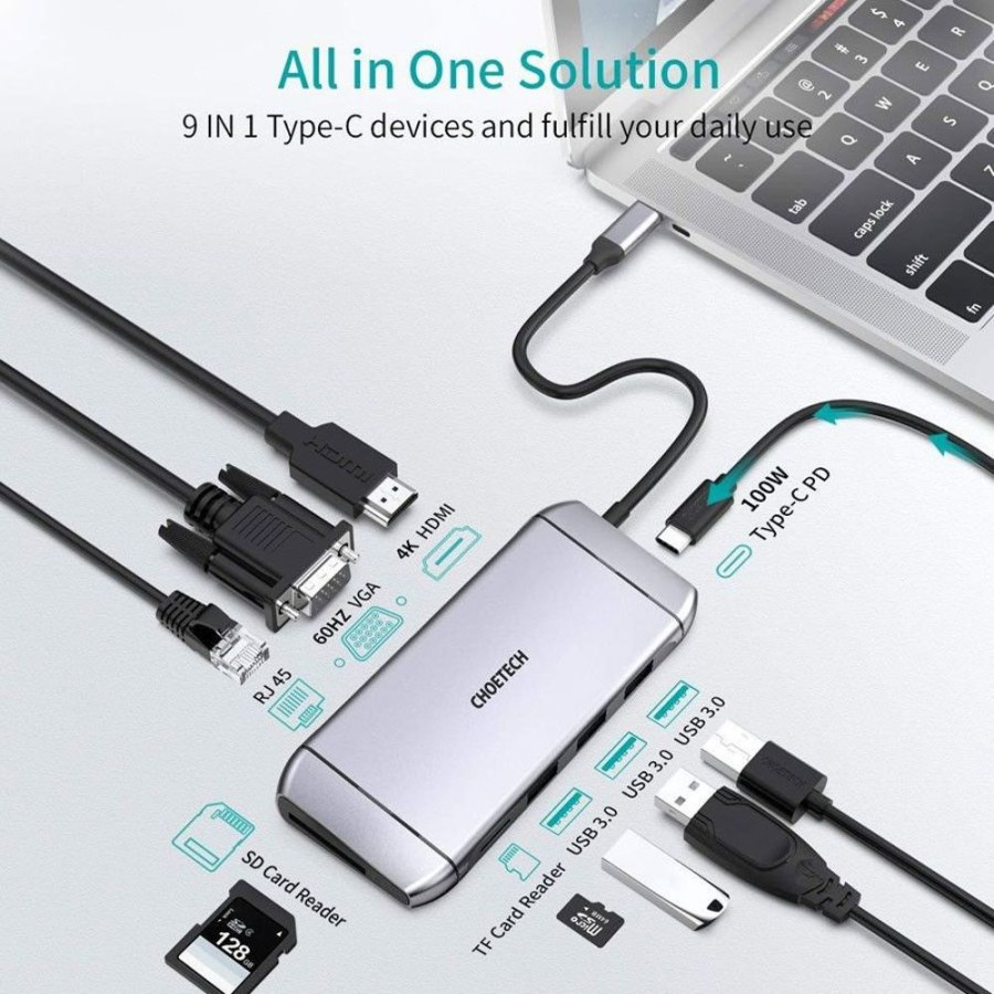 Mac Choetech Haaroittimet | Choetech Hub-M15 9In1 Usb-C Hub