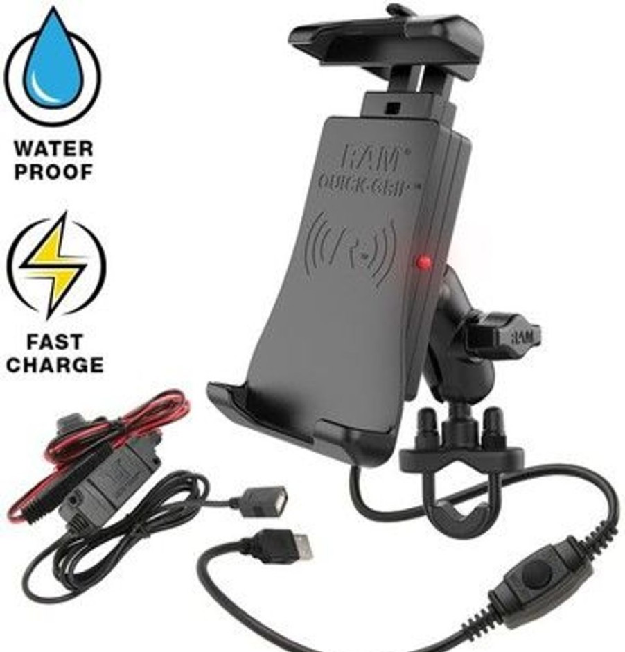 Iphone RAM Mount Telineet | Ram Mount Quick-Grip Waterproof Wireless Charging Handlebar Mount