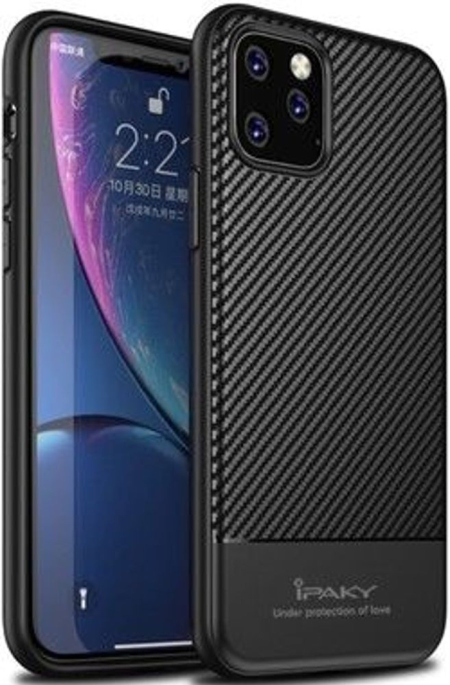 Iphone iPaky Kuoret & Kotelot | Ipaky Carbon Fibre Texture (Iphone 11 Pro Max) - Musta