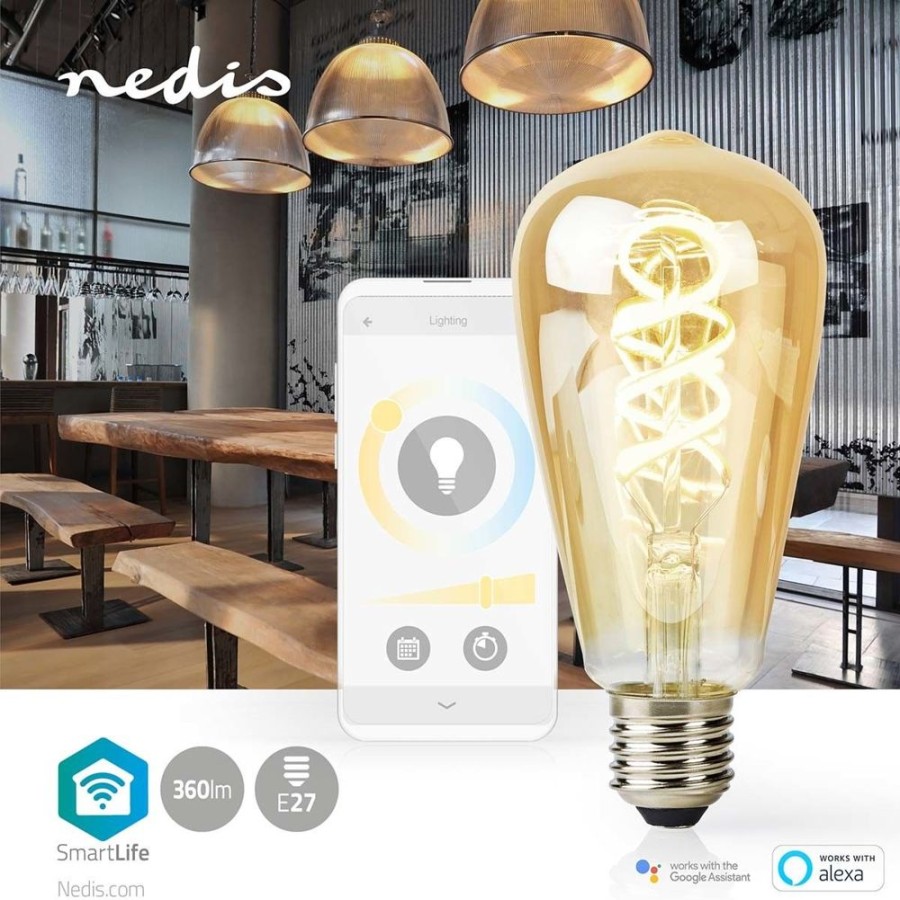 Alykkaat Kodit Nedis Valaistus | Nedis Smartlife Wi-Fi Smart Led Vintage -Polttimo E27 4,9W